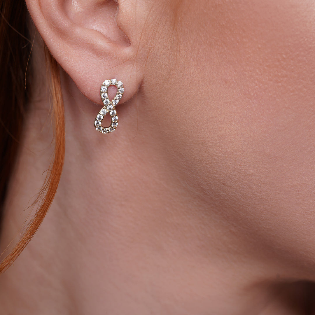 14K Yellow Gold Micro Pavé Infinity Earrings With Cubic Zirconia Stones