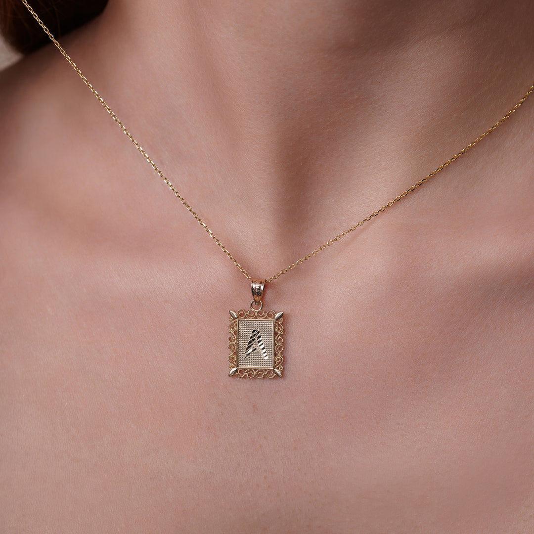 14K Yellow Gold Diamond Cut Block Initial Pendant
