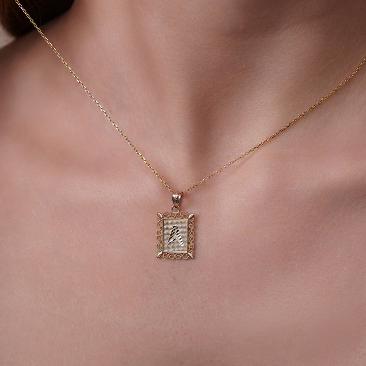 14K Yellow Gold Diamond Cut Block Initial Pendant