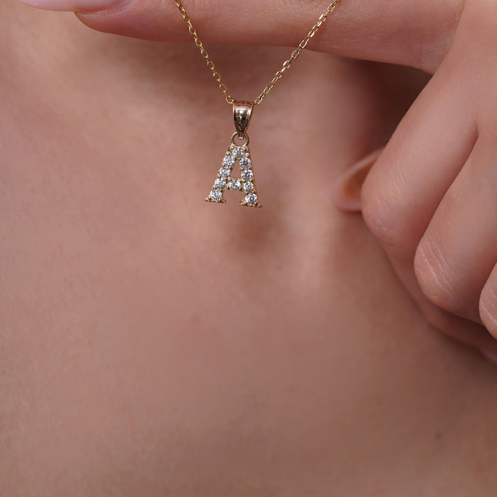 14K Yellow Gold Initial Pendant with Cubic Zirconia Stones