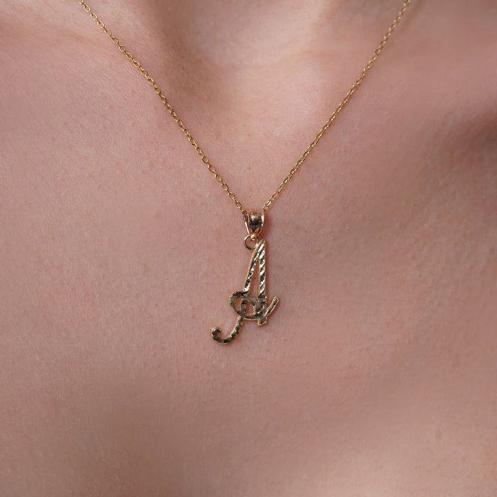 14K Yellow Gold Script Initial Pendant