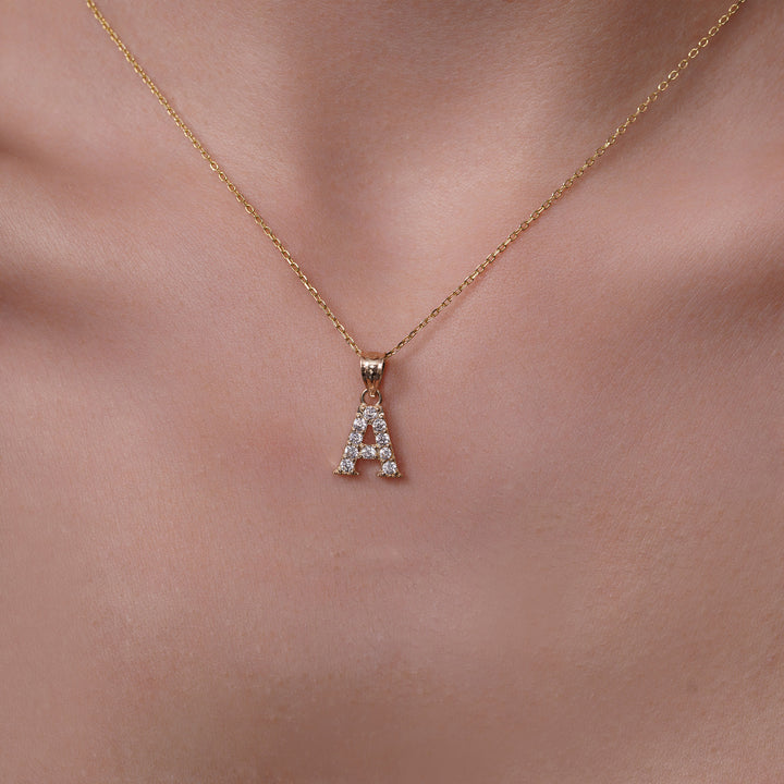 14K Yellow Gold Initial Pendant with Cubic Zirconia Stones