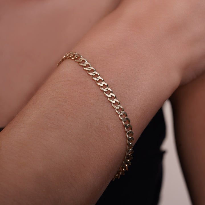 14K Solid Yellow Gold Cuban 4mm Miami Cuban Chain Bracelet with Lobster Lock