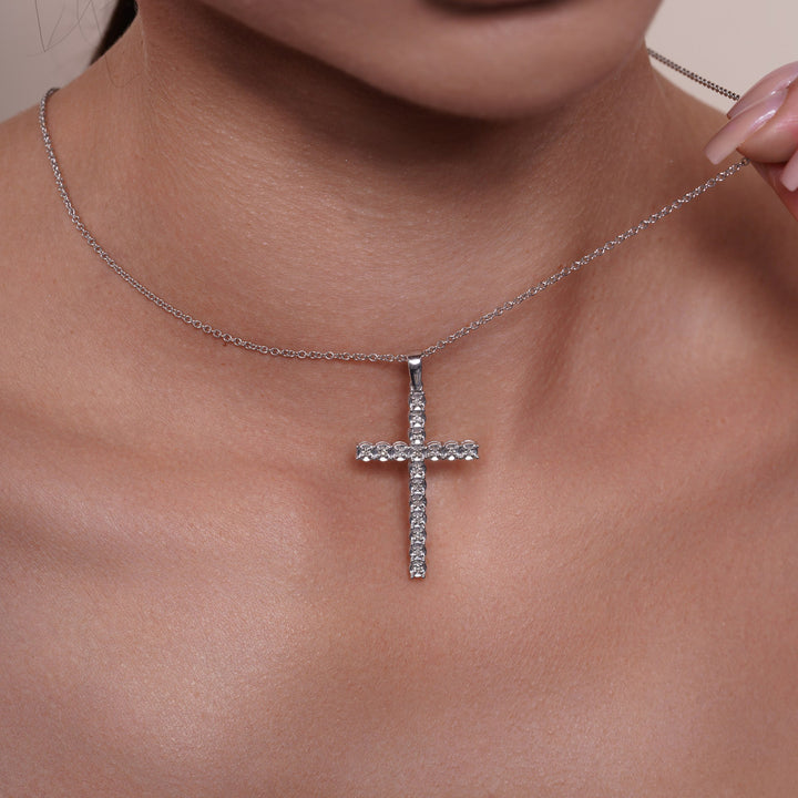 14k White Gold Natural Diamond Cross Pendant S-XL Sizes Timeless Luxury &amp; Faith