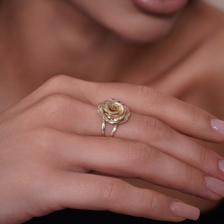 10K/14K Yellow Gold Sculpted Rose Ring