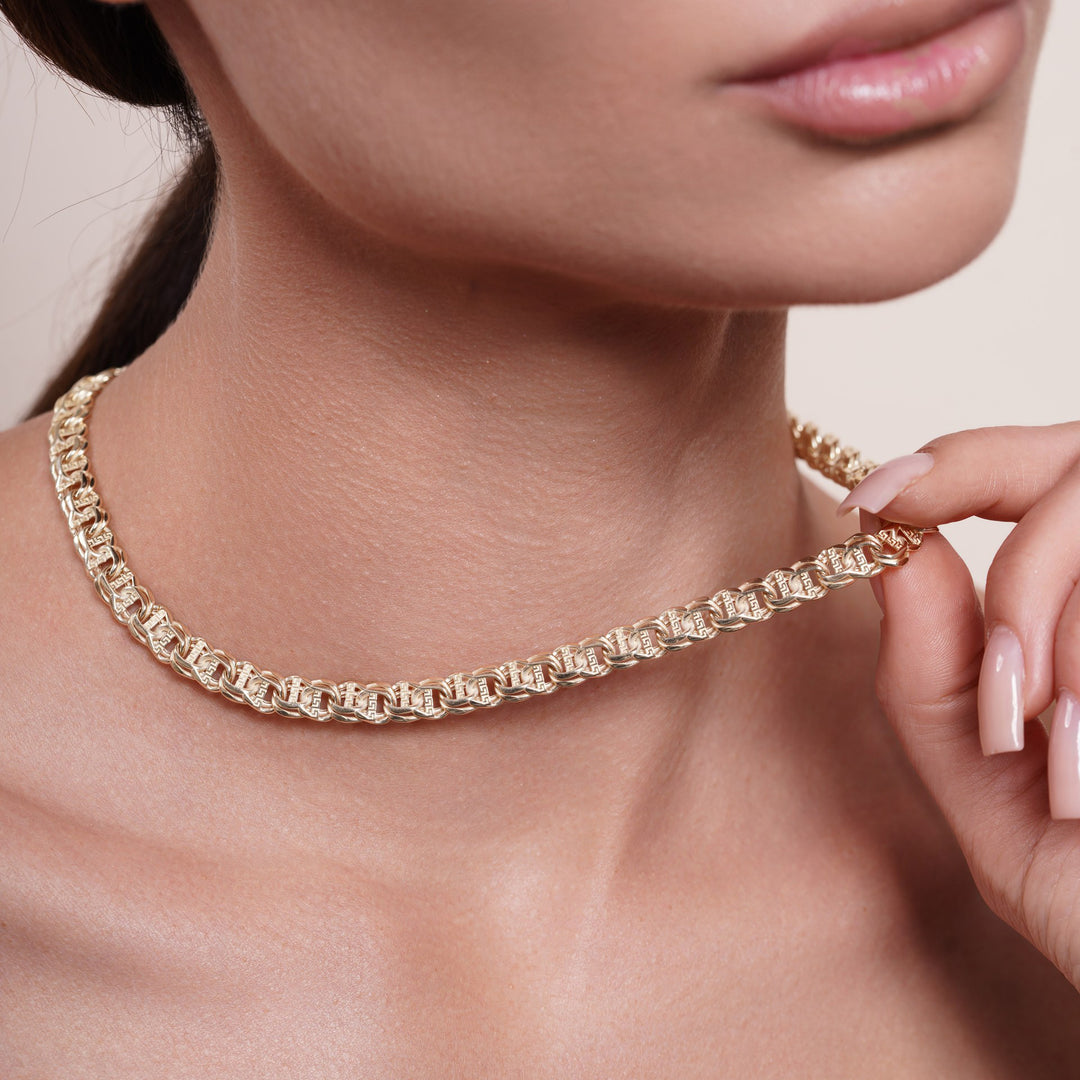 14K Solid Yellow Gold Chino Link Necklace Chain 16 - 24 inch 7mm