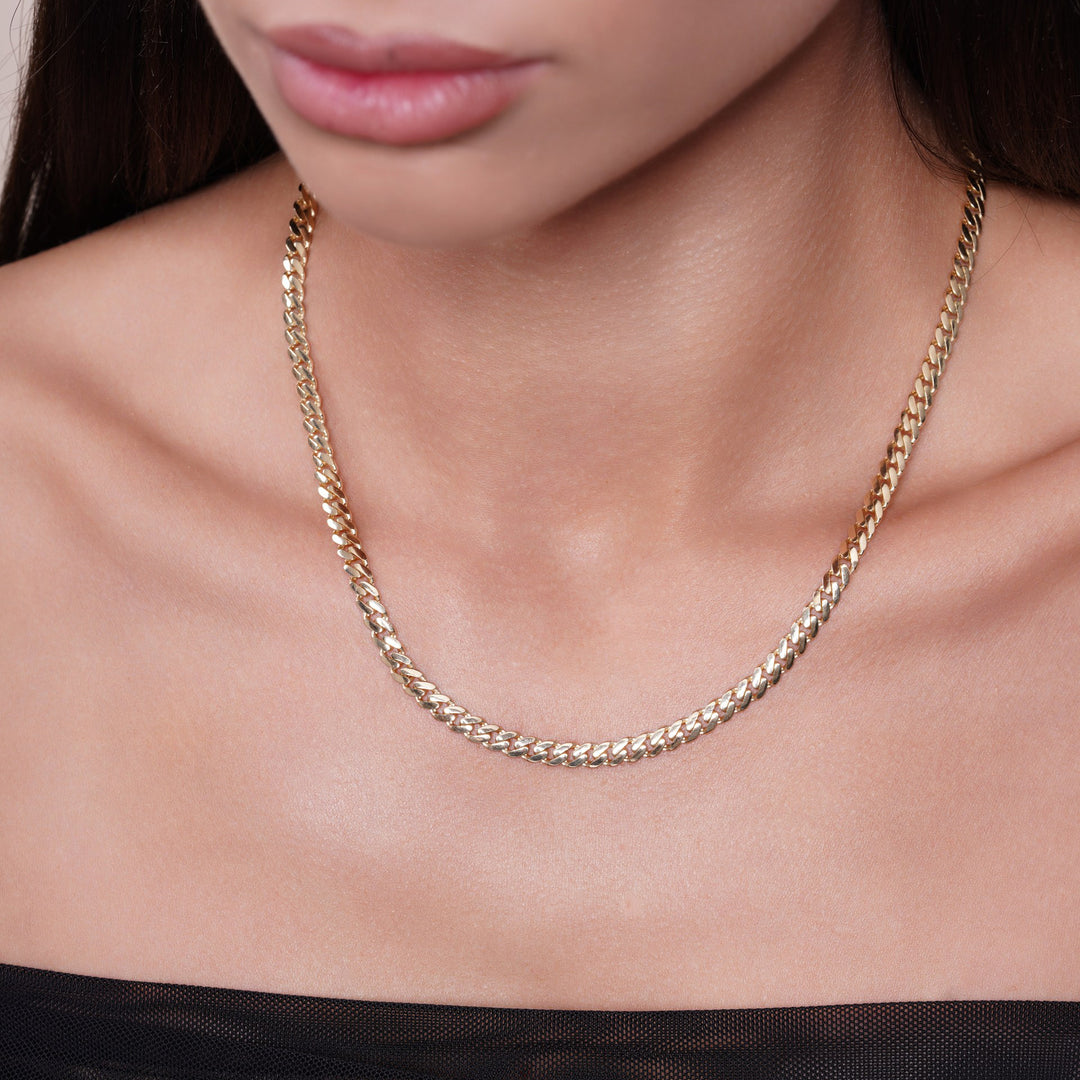 14k Semi-Hollow Yellow Gold Cuban Link Necklace Chain 16 - 24 inch 5mm