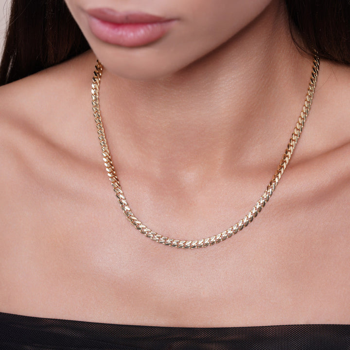 14k Semi-Hollow Yellow Gold Cuban Link Necklace Chain 16 - 24 inch 5mm