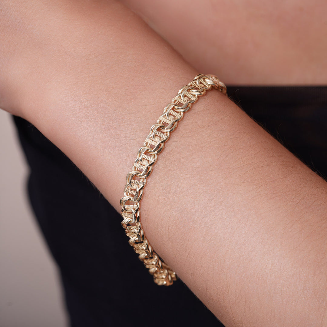 14K Solid Yellow Gold 7mm Chino Chain Bracelet with Cubic Zirconia Lock