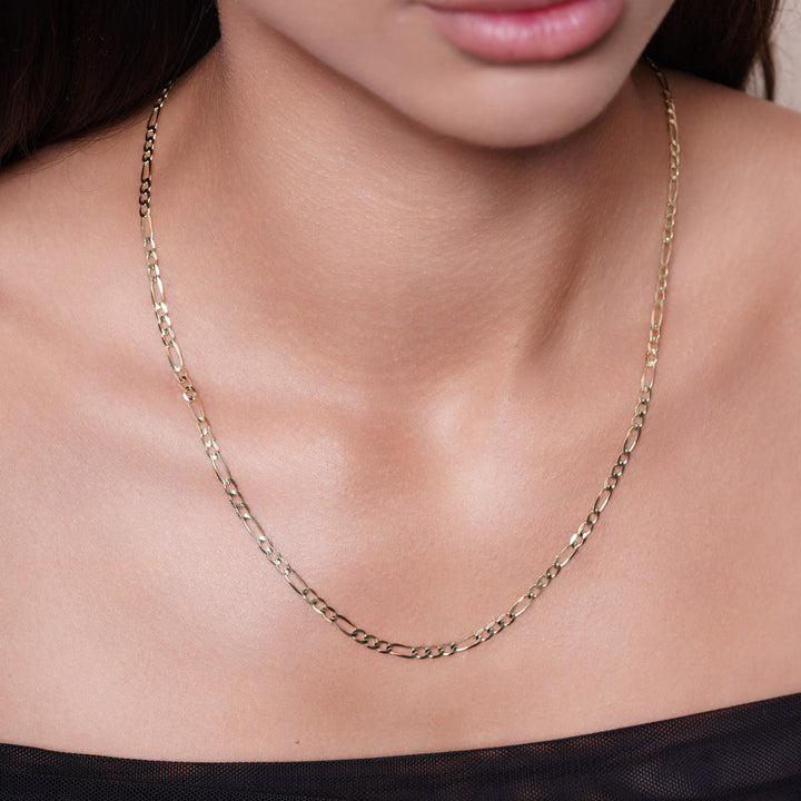14K Solid Yellow Gold Figaro Link Necklace Chain 16-26 inch 3.0mm