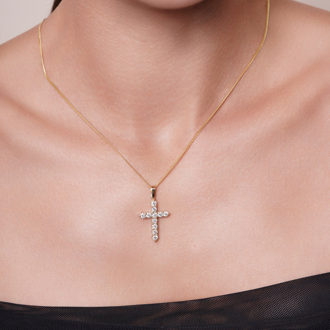 14k Yellow Gold 1.20 Carat Natural Diamond Cross Pendant