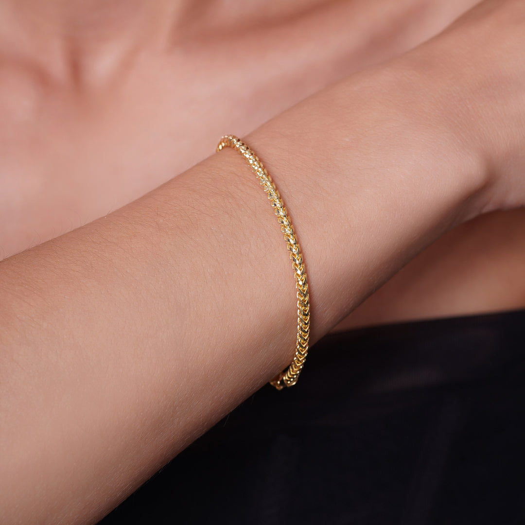 14K Solid Yellow Gold 3mm Franco Chain Bracelet with Lobster Lock