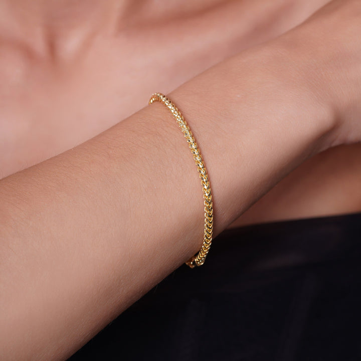 14K Solid Yellow Gold 3mm Franco Chain Bracelet with Lobster Lock