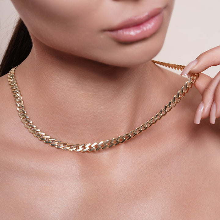 14k Semi-Hollow Yellow Gold Cuban Link Necklace Chain 16 - 24 inch 7mm