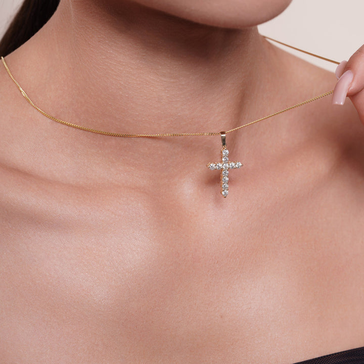 14k Yellow Gold 1.20 Carat Natural Diamond Cross Pendant