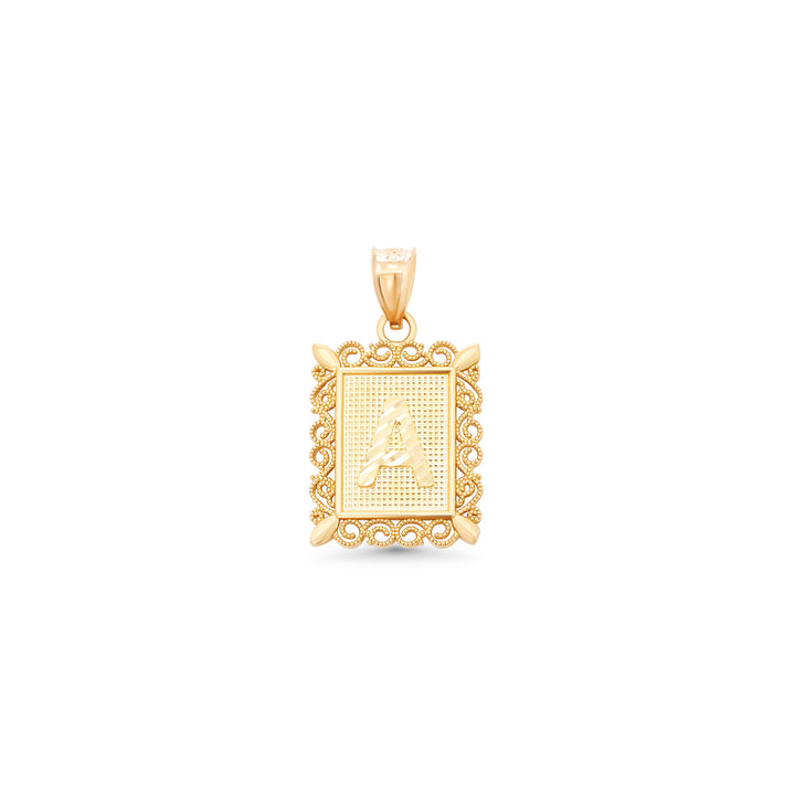 14K Yellow Gold Diamond Cut Block Initial Pendant