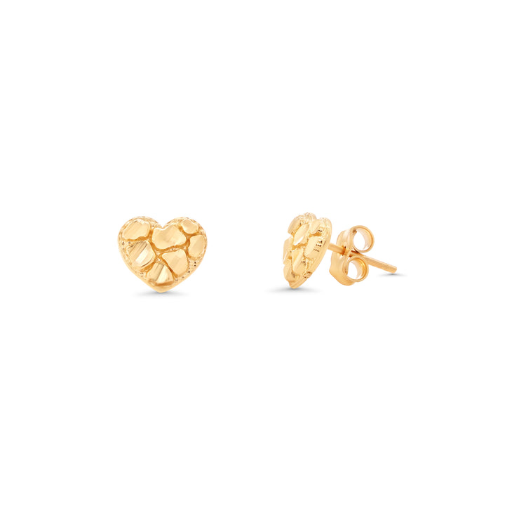 14K Yellow Gold Heart Nugget Earring