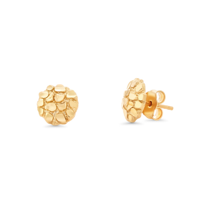 14K Yellow Gold Round Nugget Earring