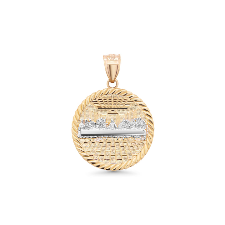 14K Yellow Gold Last Supper Medallion Rope Frame Pendant Two-Tone
