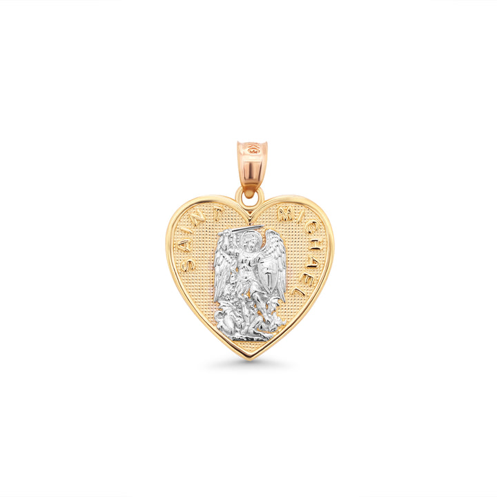10K/14K Yellow Gold Saint Michael Heart Pendant Two-Tone