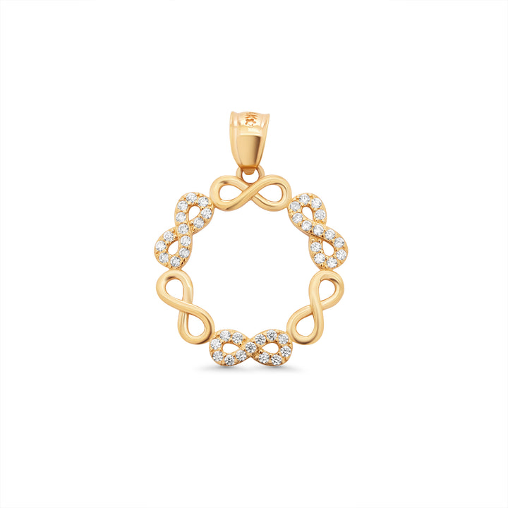 14k Yellow Gold Infinity Frame Pendant with Cubic Zirconia Stones