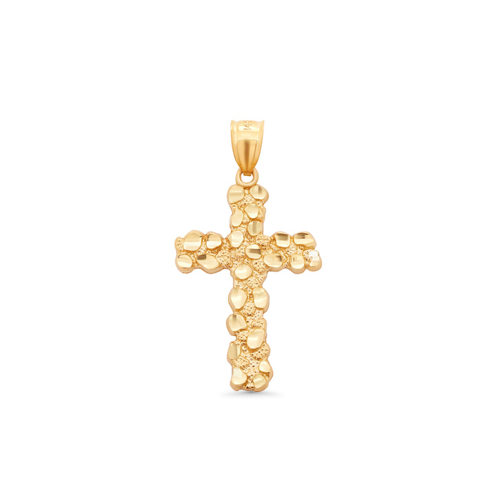 14k Yellow Gold Nugget Cross Pendant
