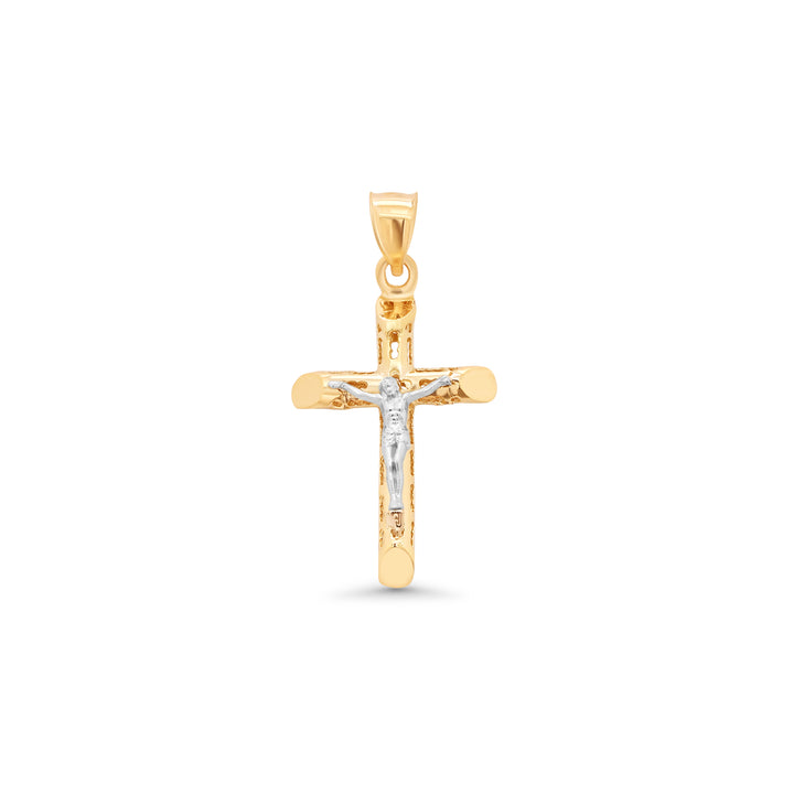 14k Yellow Gold Tube Cross Two-Tone