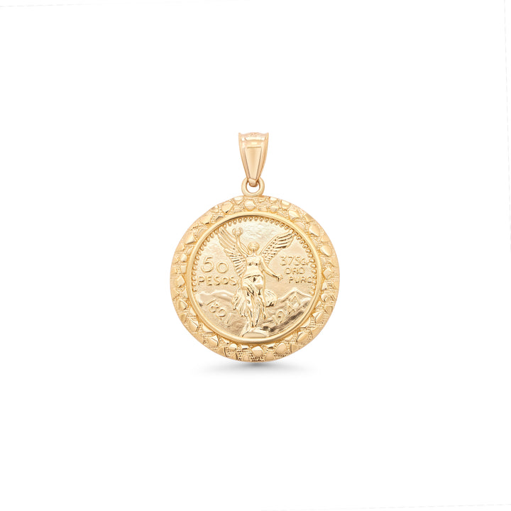 14k Yellow Gold 50 Pesos Centenario Coin Pendant with Nugget-Style Frame