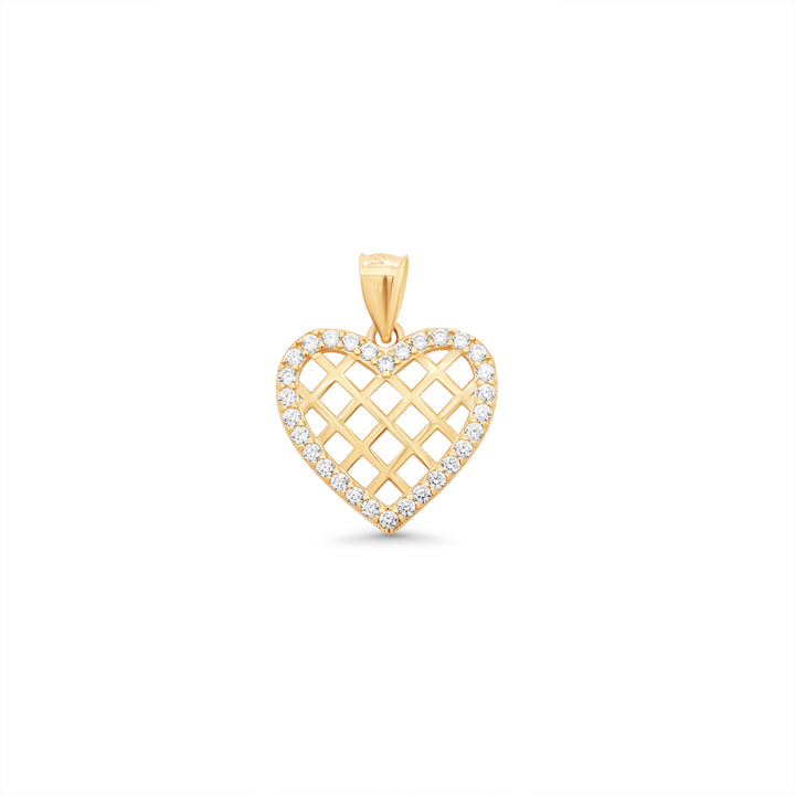 14k Yellow Gold Heart Pendant with Cubic Zirconia Frame