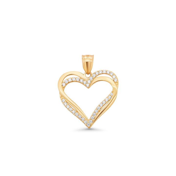 14k Yellow Gold Open Heart Pendant with Cubic Zirconia Stones