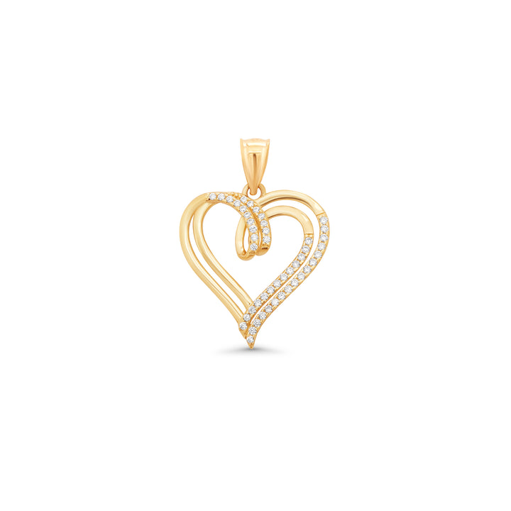 14k Yellow Gold Intertwined Heart Pendant With Cubic Zirconia Stones
