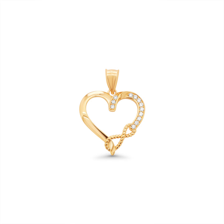 14k Yellow Gold Infinity Heart Pendant with Cubic Zirconia Stones
