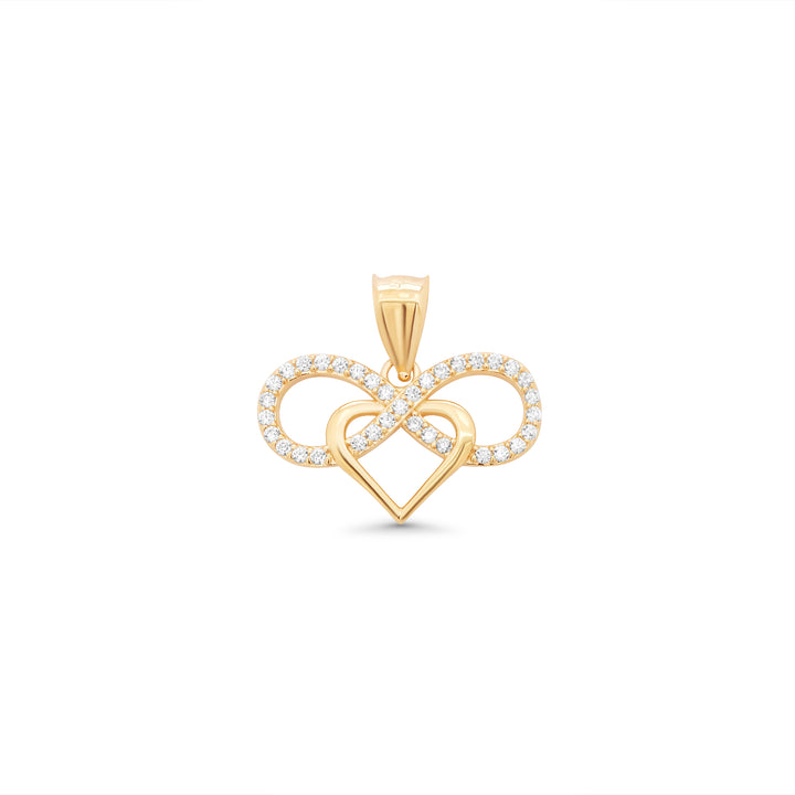14K Yellow Gold Infinity Heart Pendant With Cubic Zirconia Stones