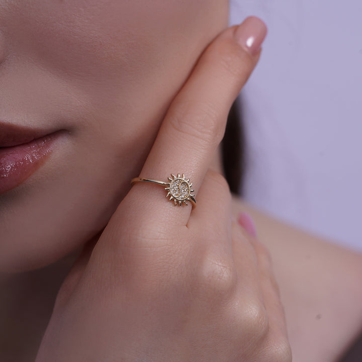 10K/14K Yellow Gold Sun Yin Yang Ring With Cubic Zirconia Stones