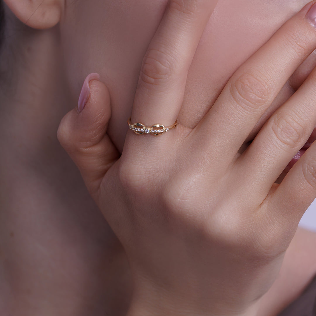 10K/14K Yellow Gold Infinity Knot Ring with Cubic Zirconia Stones