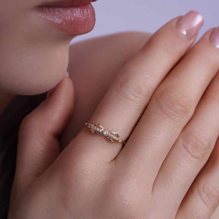 10K/14K Yellow Gold Infinity Knot Ring with Cubic Zirconia Stones