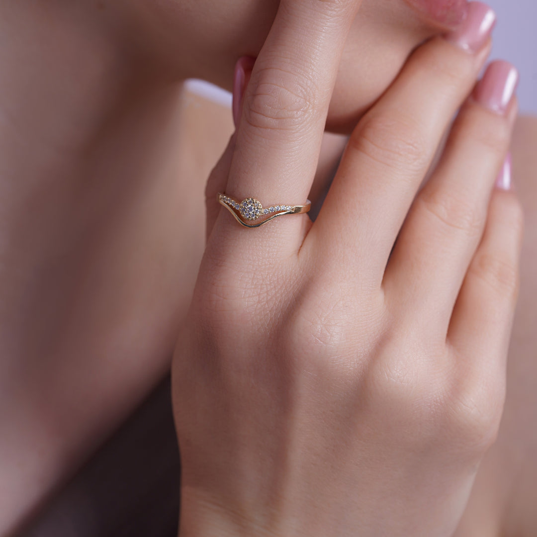 10K/14K Yellow Gold Diamond Wave Cluster Ring with Cubic Zirconia Stones