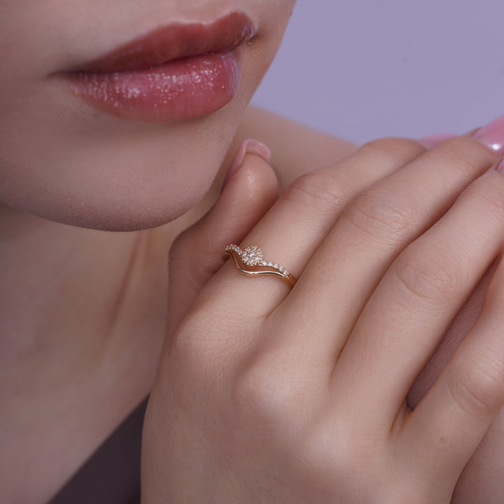 10K/14K Yellow Gold Diamond Wave Cluster Ring with Cubic Zirconia Stones