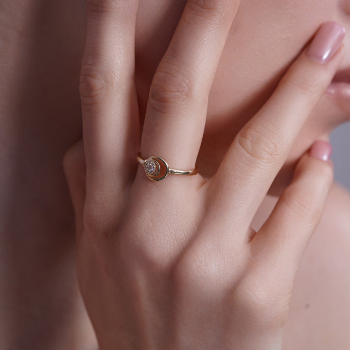 10K/14K Yellow Gold Floating CZ Circle Swirl Ring