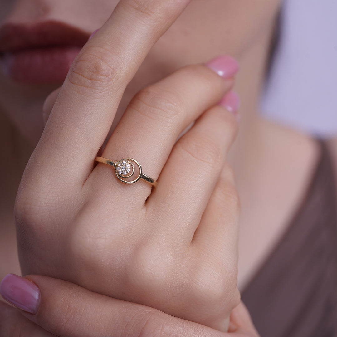 10K/14K Yellow Gold Floating CZ Circle Swirl Ring