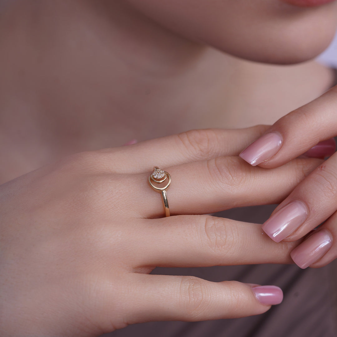 10K/14K Yellow Gold Floating CZ Circle Swirl Ring