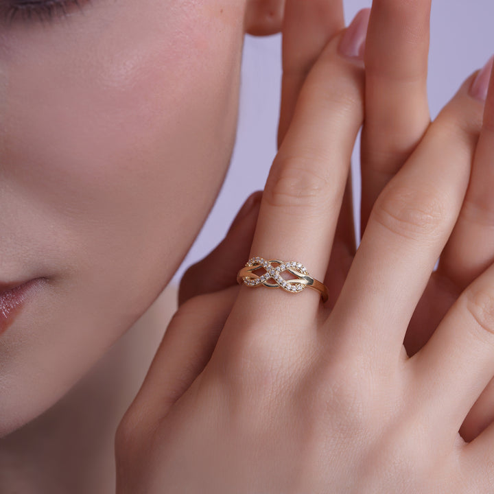 10K/14K Yellow Gold Infinity Ring with Cubic Zirconia Stones
