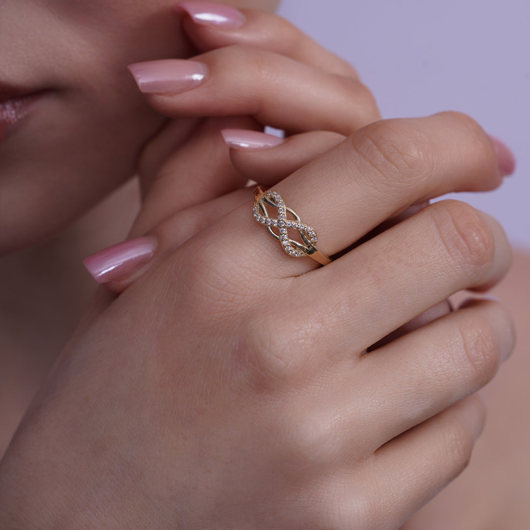 10K/14K Yellow Gold Infinity Ring with Cubic Zirconia Stones