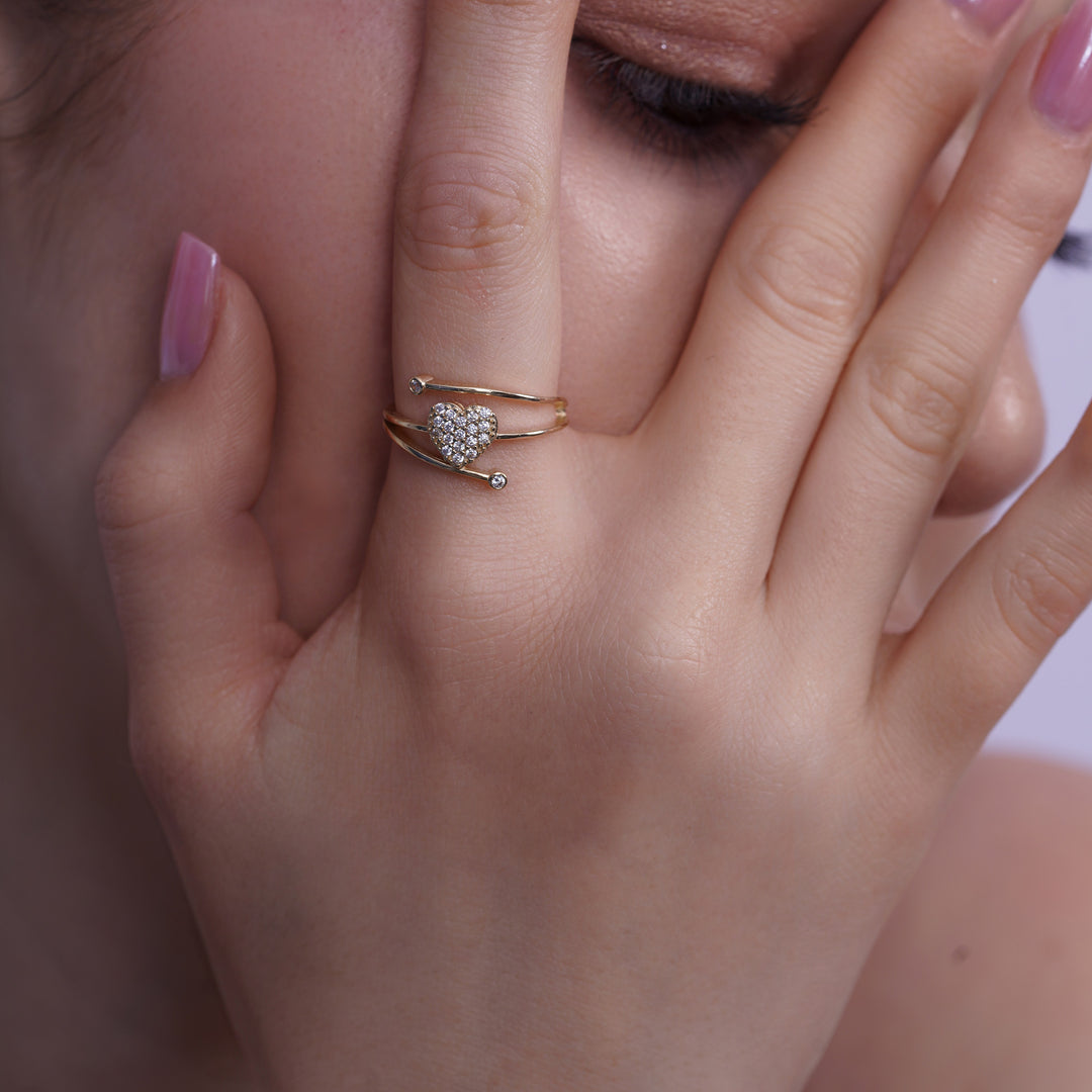 10K/14K Yellow Gold CZ Heart Wrap Ring