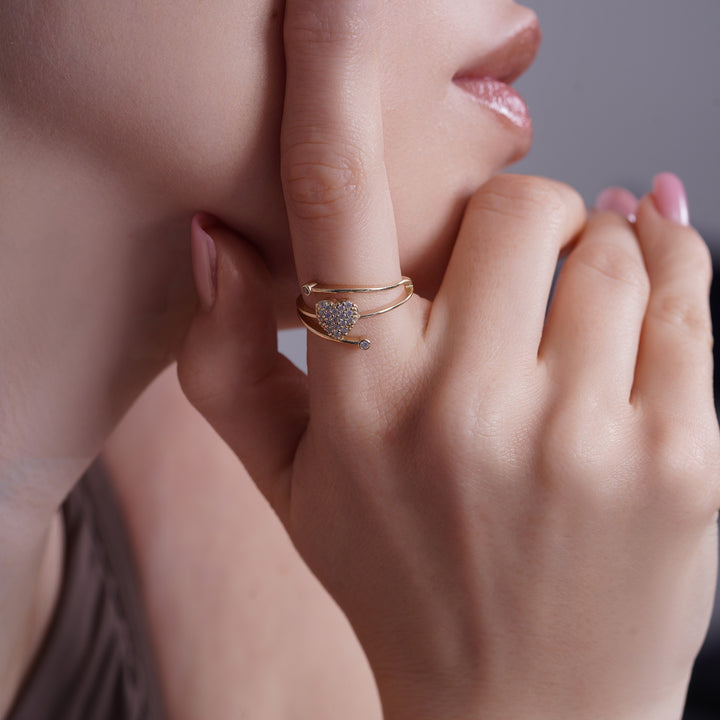 10K/14K Yellow Gold CZ Heart Wrap Ring