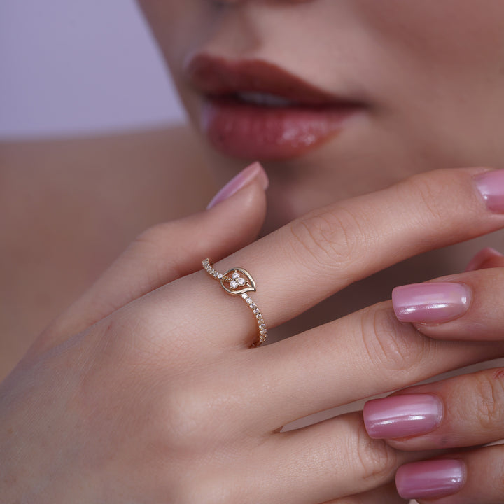 10K/14K Yellow Gold Solid Open Heart Ring with Pavé CZ Band