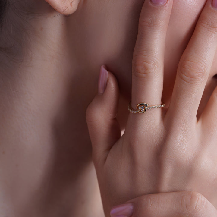10K/14K Yellow Gold Solid Open Heart Ring with Pavé CZ Band