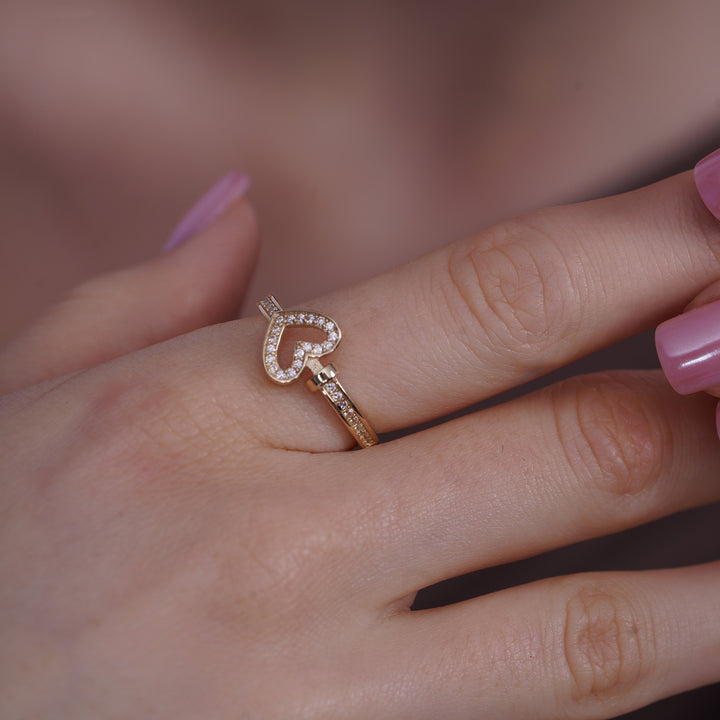 10K/14K Yellow Gold Open Heart Ring With Cubic Zirconia Stones