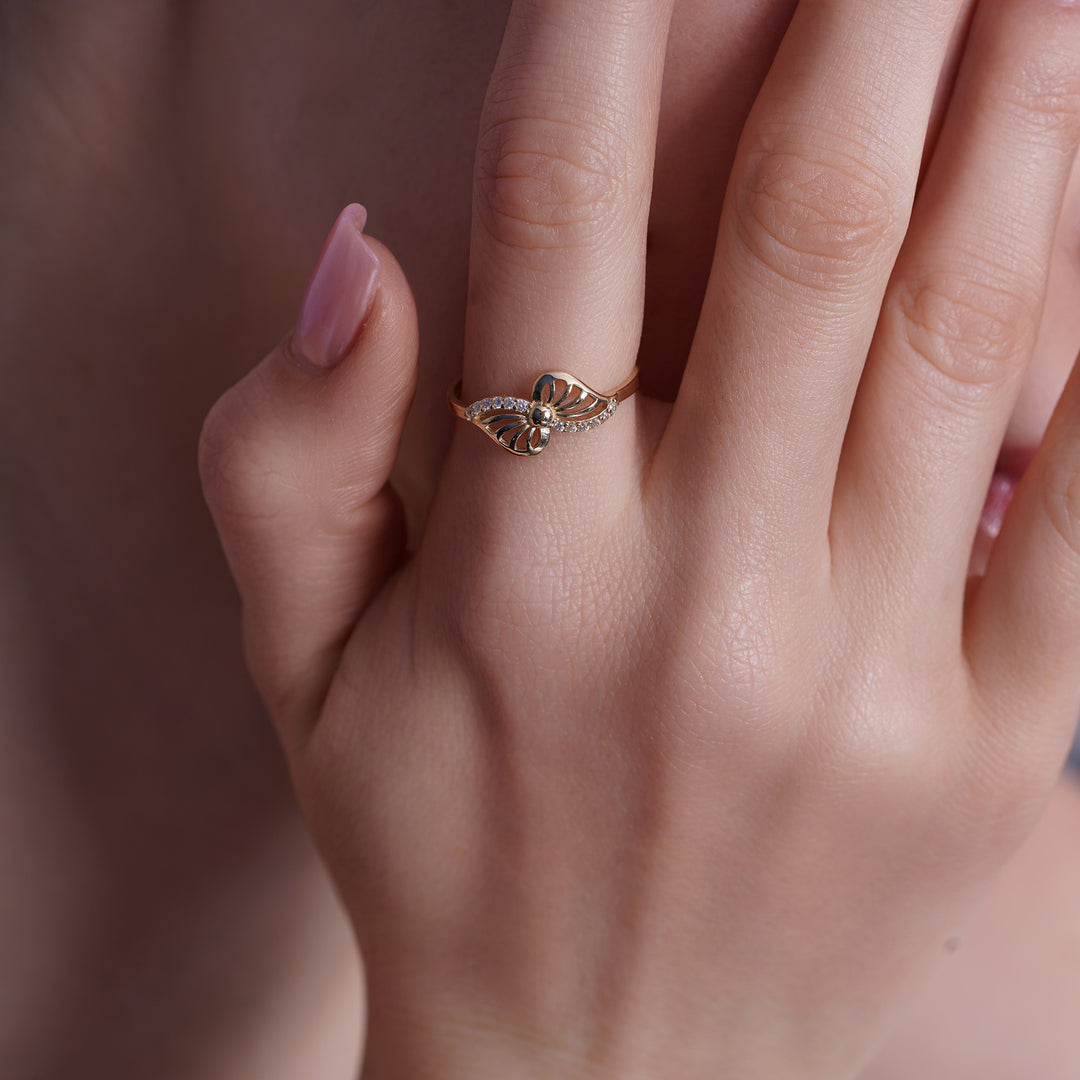 10K/14K Yellow Gold Butterfly Ring with Cubic Zirconia Stones