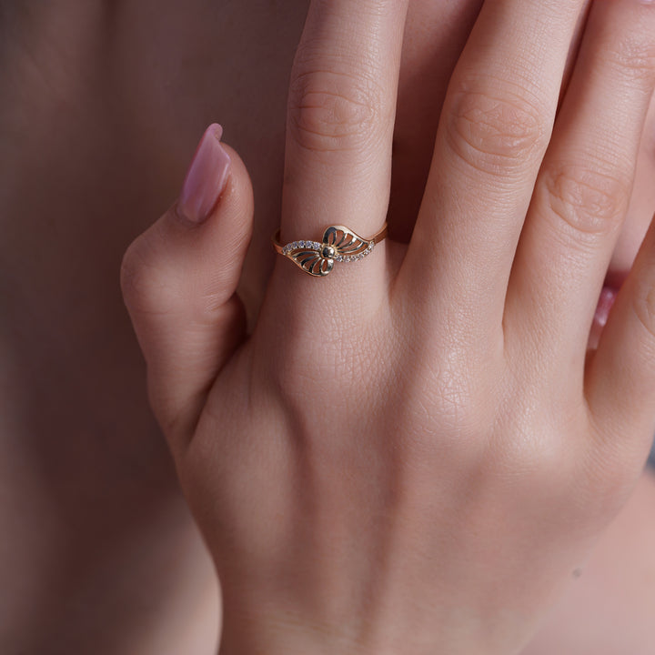 10K/14K Yellow Gold Butterfly Ring with Cubic Zirconia Stones